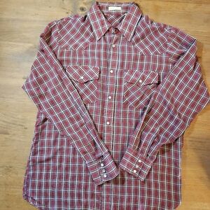Vintage Timber Run Woven Gingham Western Style Plaid Shirt w/ Pearl Snaps Medium